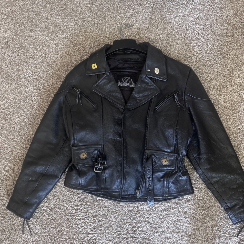 LeatherKing Women's Large Black Full Zip Leather Jacket Motorcycle Thinsulate 3M - Picture 1 of 9